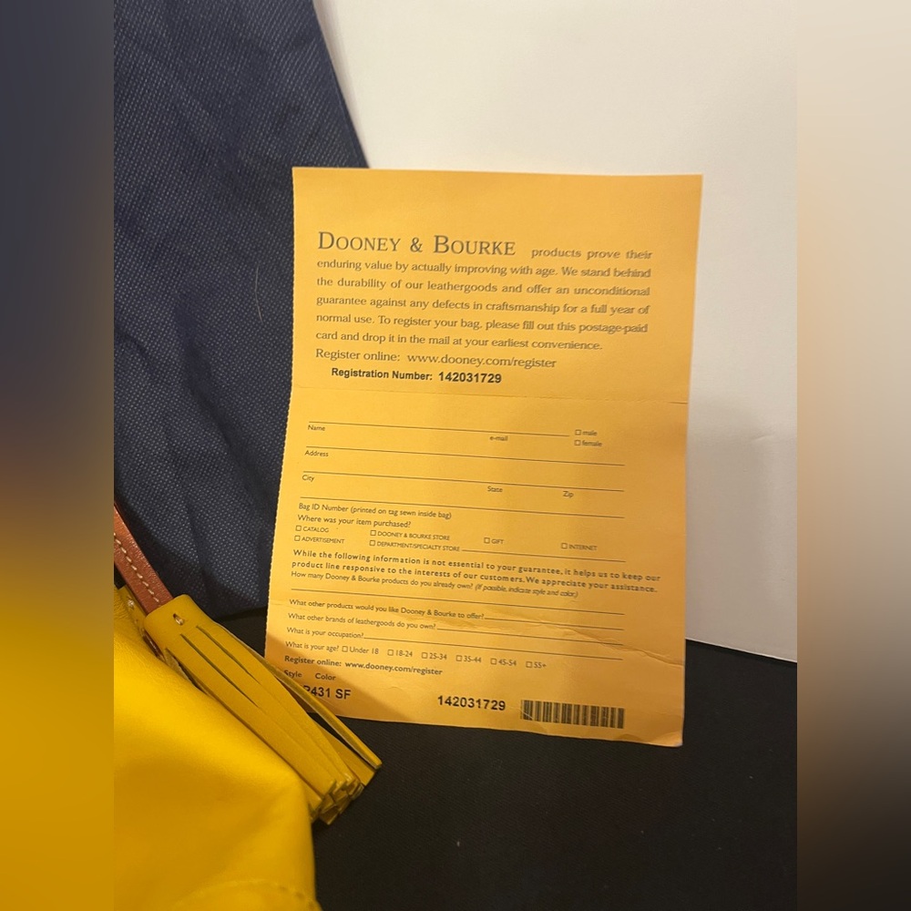 Dooney & Bourke Bright Yellow Leather Tote with Brown Straps and Dust Bag - Picture 11 of 16